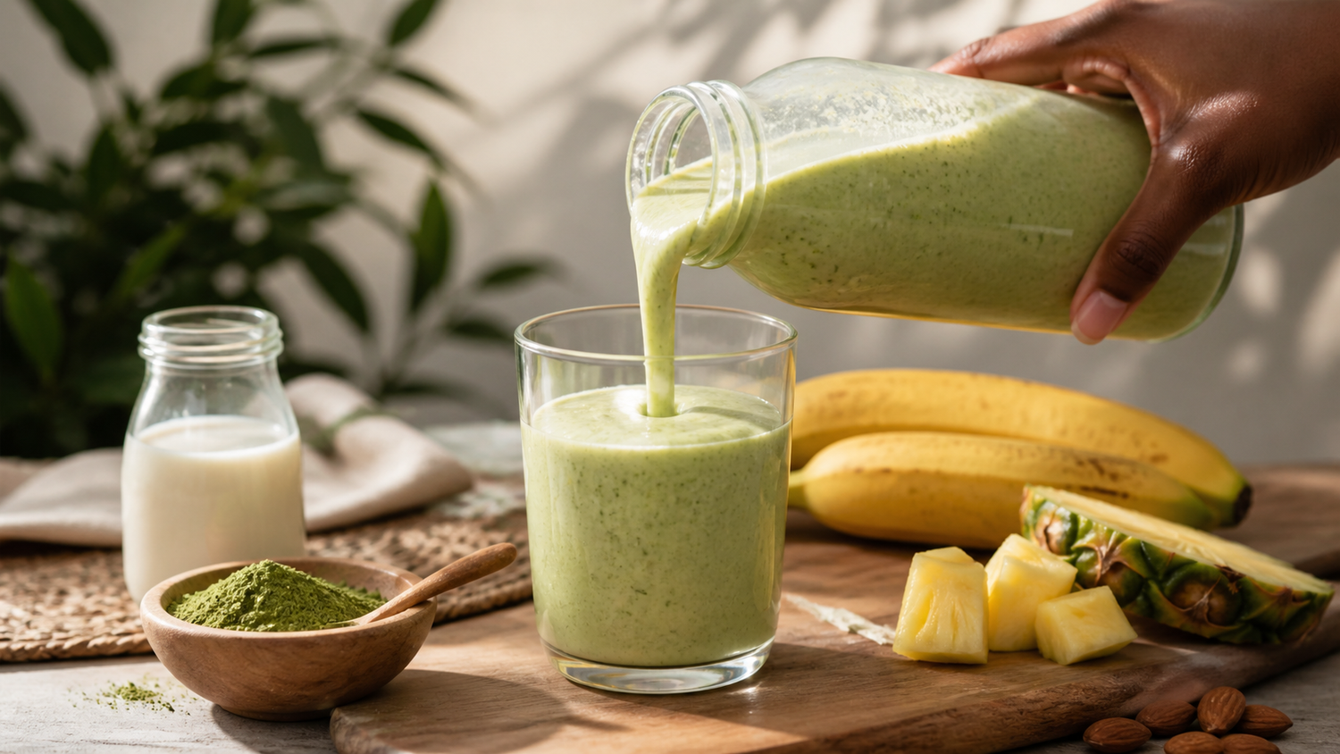Smoothie Énergie Tropicale – Banane, Ananas & Moringa